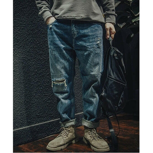 【OUTLET/即納】Ripped Men's Loose Jeans P0002